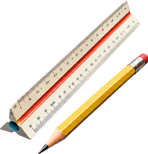 Scale ruler and pencil